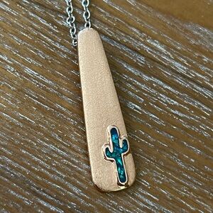Rose Gold Pendant Necklace with Opal Cactus